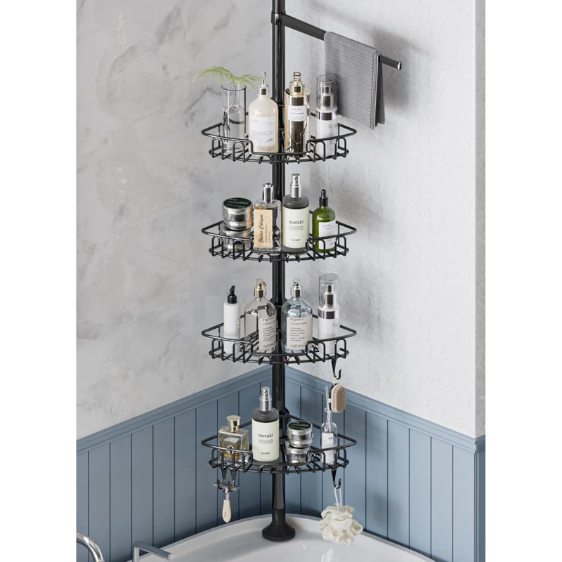 Rustproof 4-Tier Tension Pole Shower Caddy, Adjustable Height (32 to 123 Inch) Corner Shower Organizer