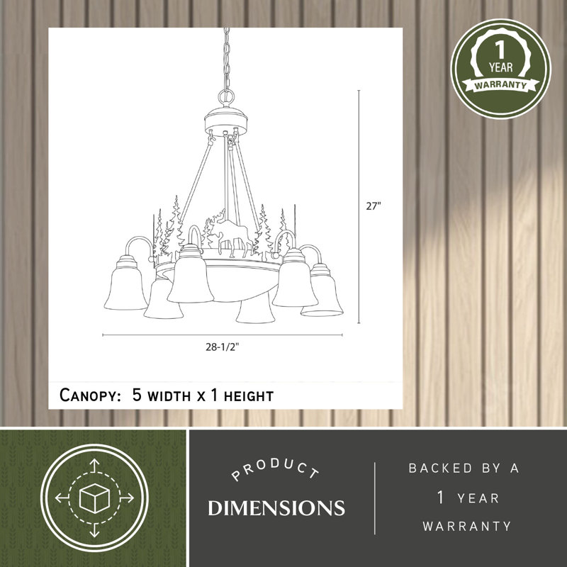 Kynslea 9 - Light Steel Dimmable Classic / Traditional Chandelier, Moose