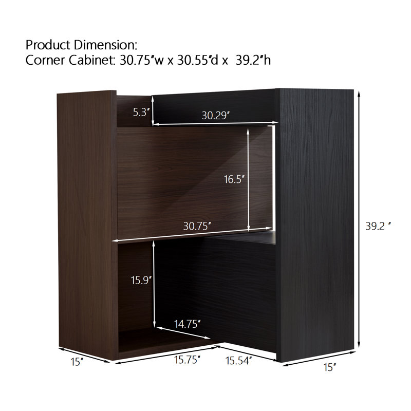  Ensemble de 2 armoires de rangement, buffets multifonctionnels avec tablettes réglables pour la cuisine et le bureau, noir et noyer