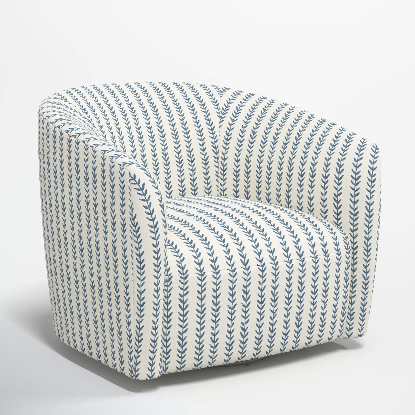 Marita Upholstered Swivel Barrel Chair, Vine Stripe Dusty Blue
