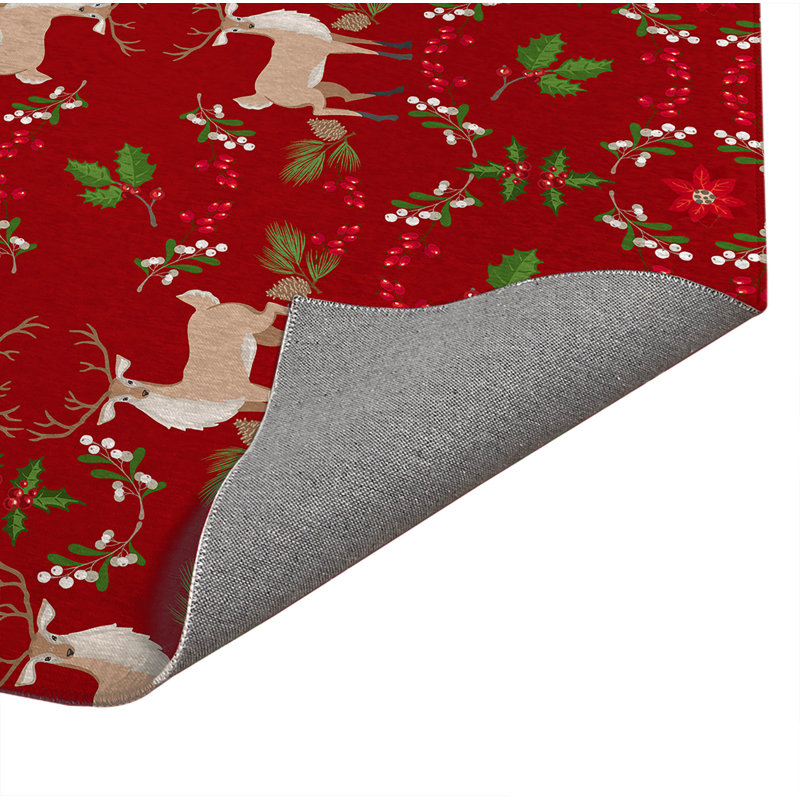 Botanical Deer Seasonal Indoor Doormat, Red, 24" W x 36" L
