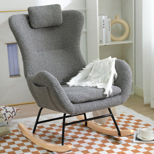 George Oliver Chaise berçante, chaise berçante en tissu de velours doux  pour chambre de bébé, fauteuil berçant à oreilles avec base en bois massif  sécuritaire pour le salon, la chambre et le