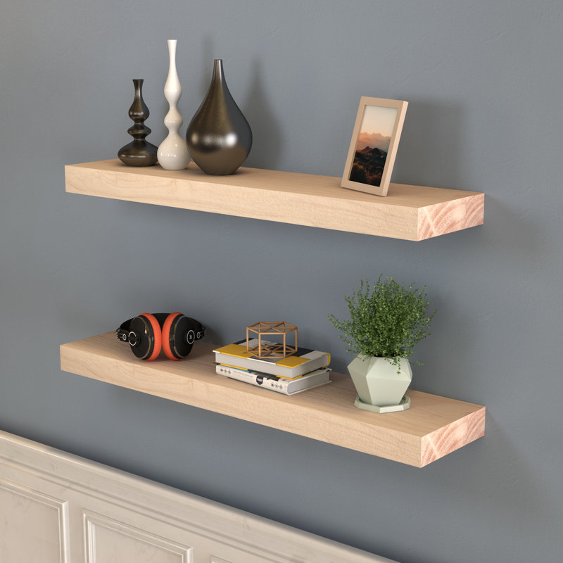 Chalissa 2 Piece Solid Wood Floating Shelf, Natural Wood, 1.57" H x 24" W x 6" D