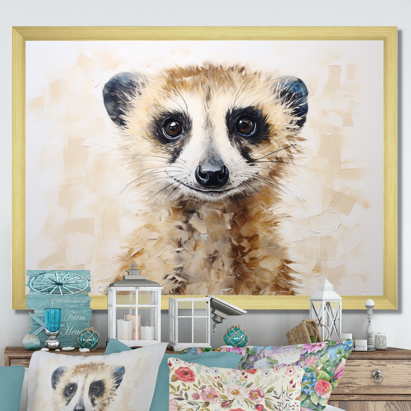 Minimalisme Meercat Portrait sur toile, Cadre doré simple, H 30 po x l 40 po x P 1,5 po