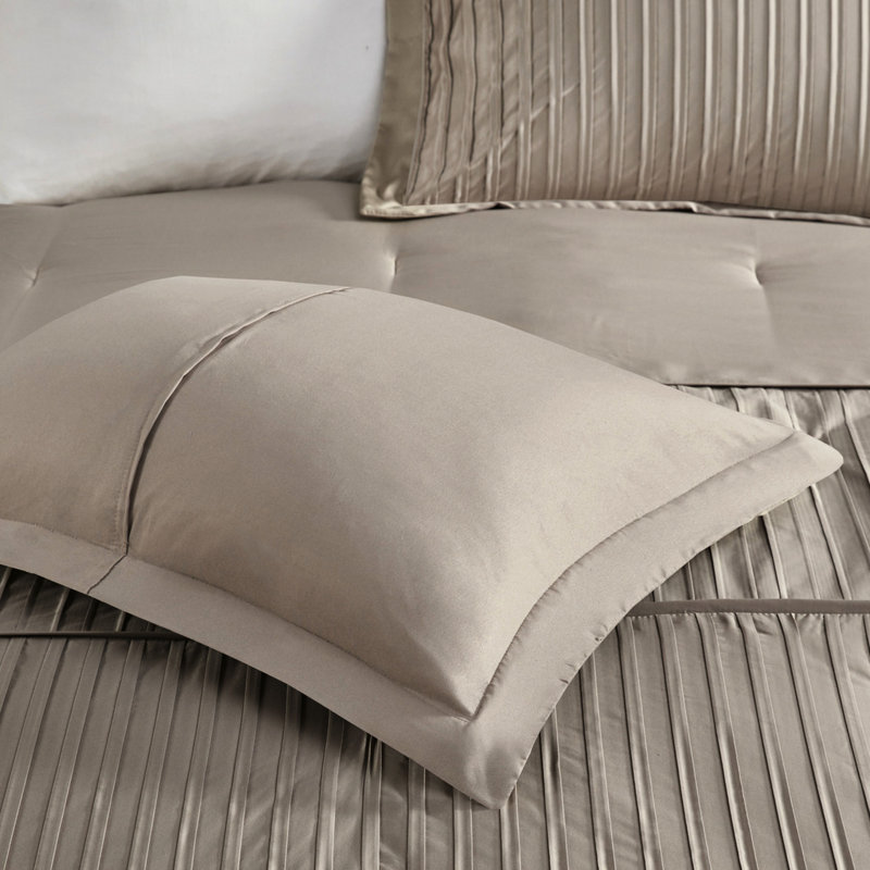 Édredon taupe très grand, 7 pièces charmeuse, coussins décoratifs faciles à nettoyer, fer à vapeur