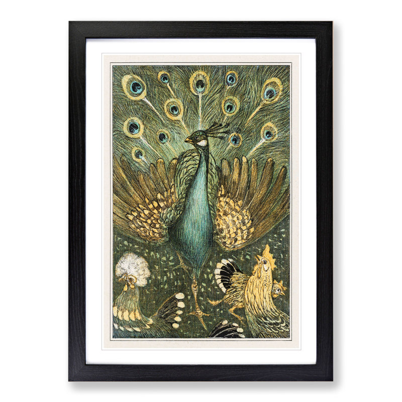 Peacock with Chickens by Theo Van Hoytema - Framed Print, 36cm H x 27cm W x 2cm D, Black Framed