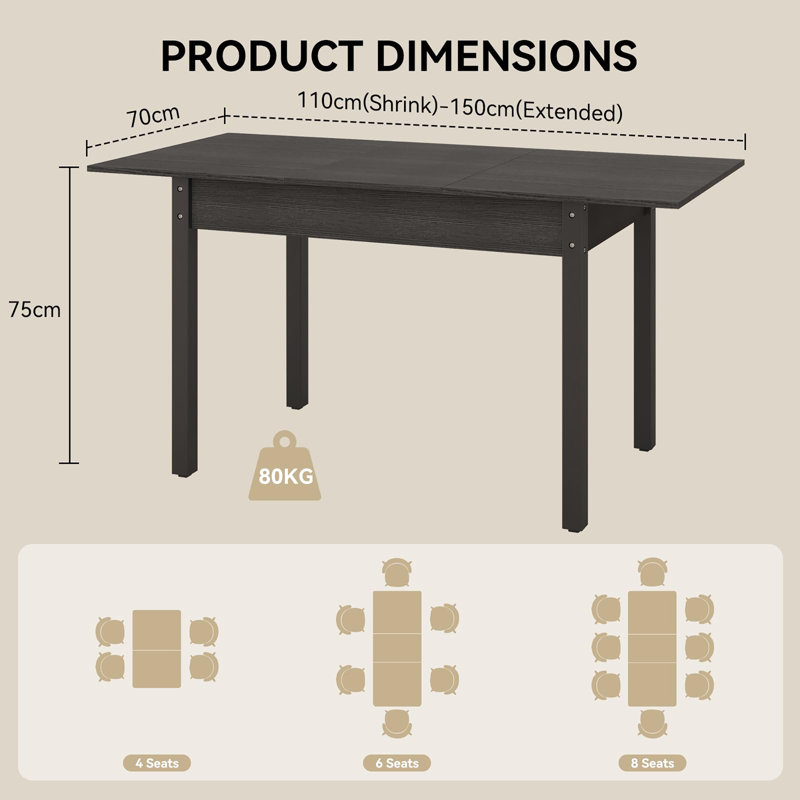 Extendable Dining Table, Black