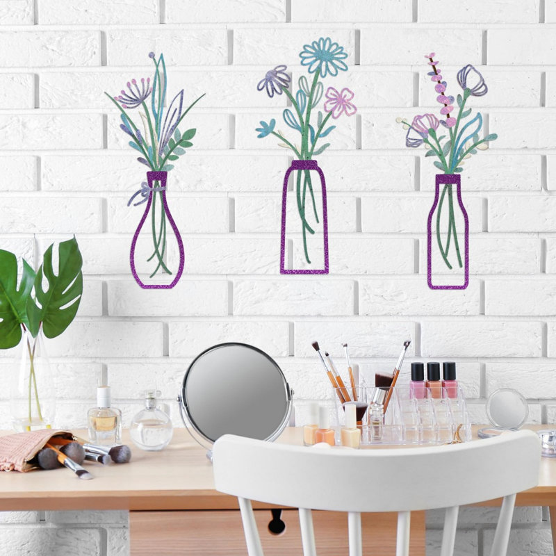 Ensemble de 3 décorations murales en métal, Mauve, Taille de la pièce
