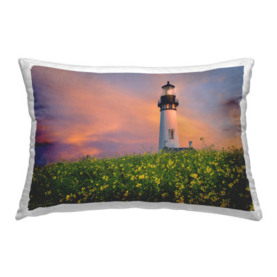Lighthouse & Floral Meadow Decorative Printed Throw Pillow Design by Dennis Frates
