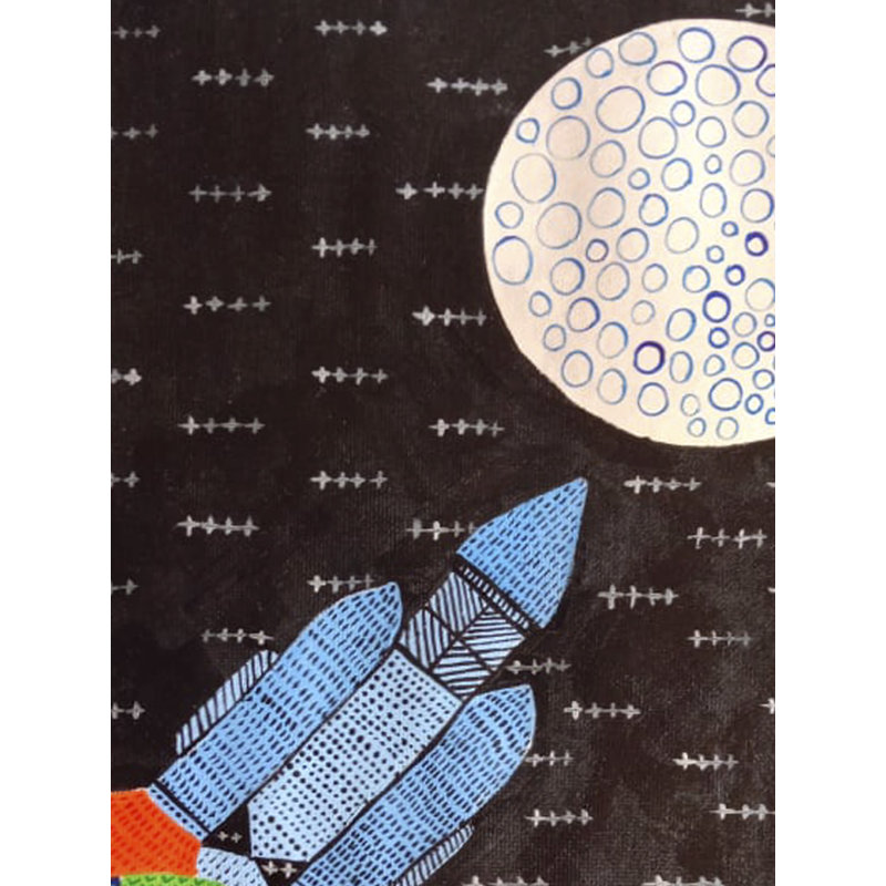 Chandrayaan - Escaliers de succès | Aquarelle sur toile | Par Krishna Joshi