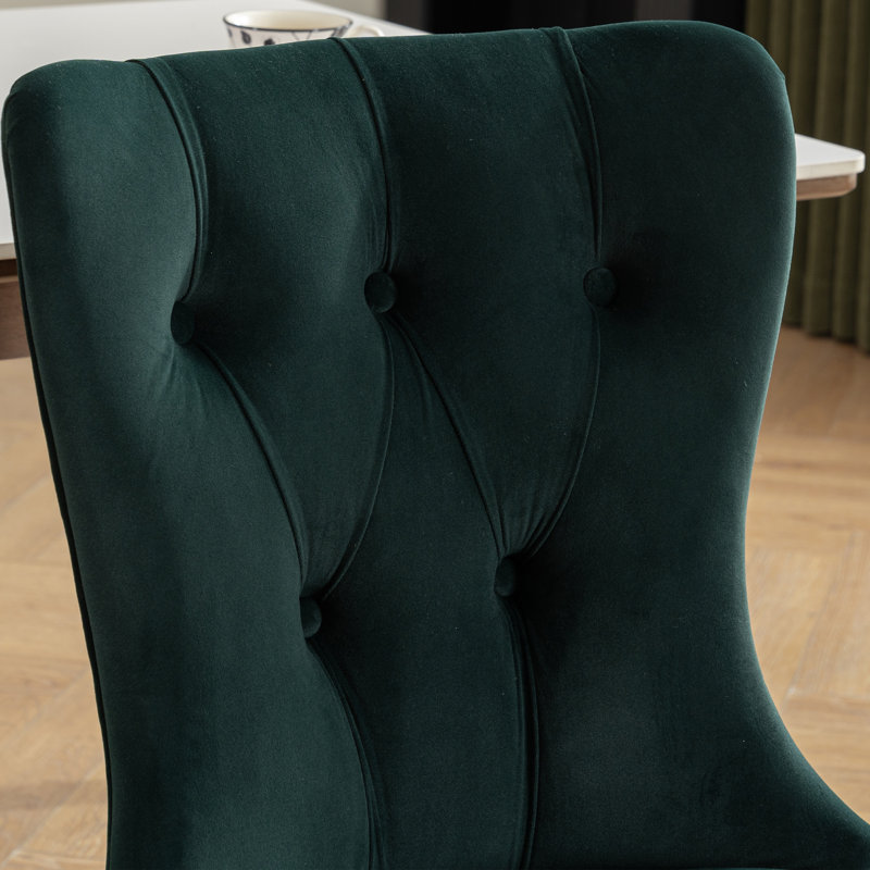 18.9'' Seat Height Mid Century Modern Dining Chairs With Solid Wood Legs, Upholstered Armless Dining Room Chair Side Chair For Kitchen Bedroom Reading Nook, Green Suede Velvet