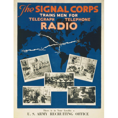 "The Signal Corps Trains Men for Telegraph, Telephone, Radio There Is in Your Locality a U.S. Army Recruiting Office" by  Harry S. Mueller - Gallery Wrap Canvas Wall Art