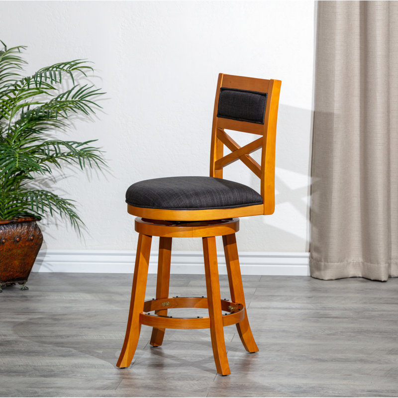 Tabouret de 30 po au fini naturel avec siège confortable en tissu gris anthracite, Bar Stool (30"Seat Height)