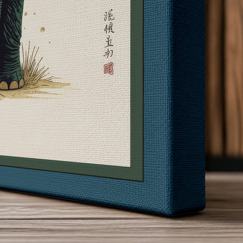 Elephant Portrait Japandi - Wrapped Canvas, 24x16 - 61.0 x 40.6 cm, Teal Border