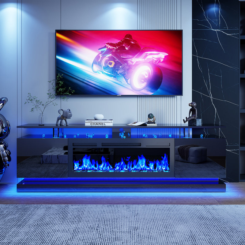 70.80" TV Stand, TV Stand For Tvs Up To 78'' With Electric Fireplace, Media Console for Living Room, Black