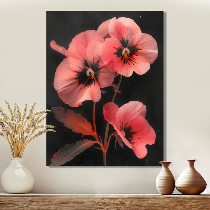 Rose, noir, jardin, glamour, pensées - pensées, art mural, salon, Toile tendue, H 24 po x l 32 po