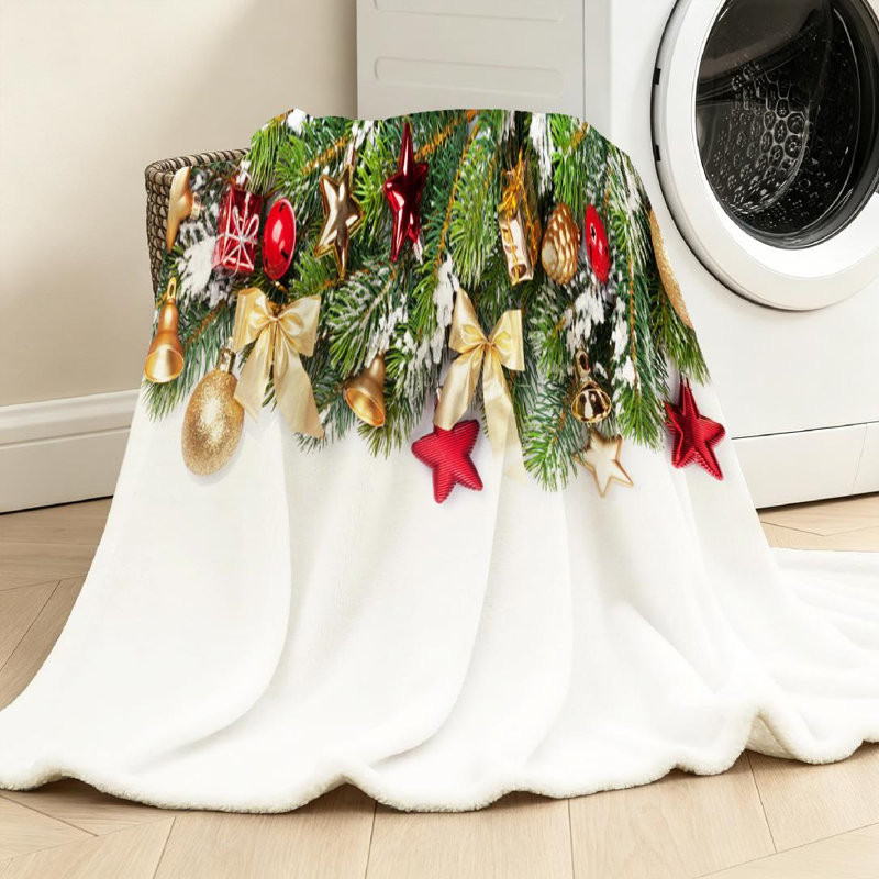 Jeté en molleton blanc ultra doux en flanelle, décorations de Noël et imprimé recto, Throw 30" x 40"