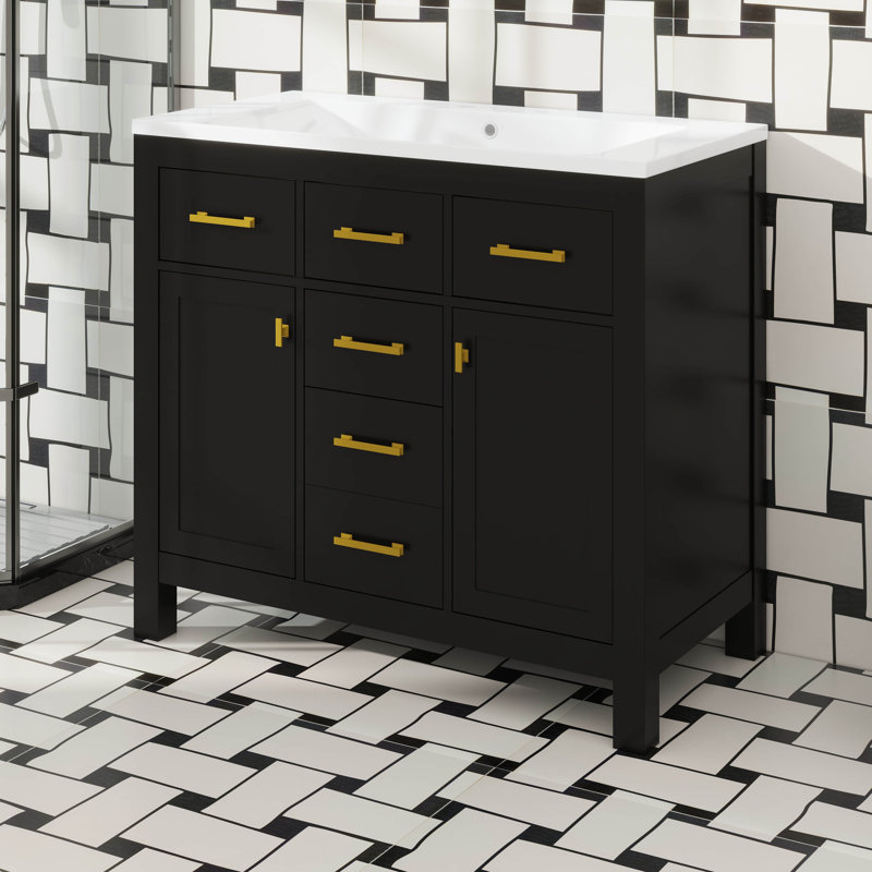 Meuble-lavabo 36 po avec lavabo, tiroirs et armoires de rangement, Noir