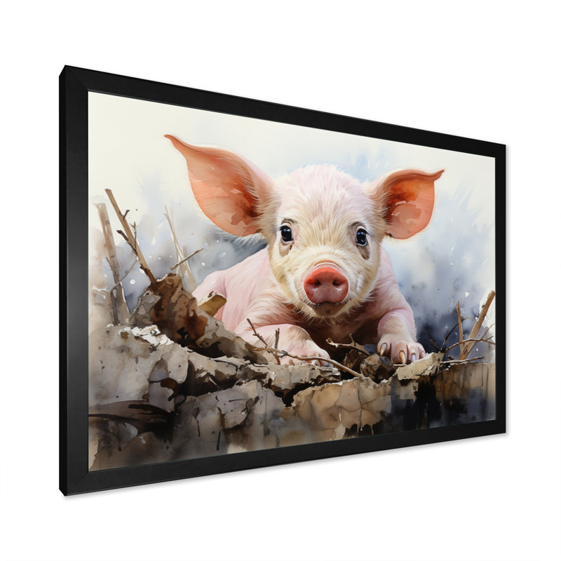 " Pig Joyful Oinker ", Black Single Picture Framed, 34" H x 44" W x 1.5" D