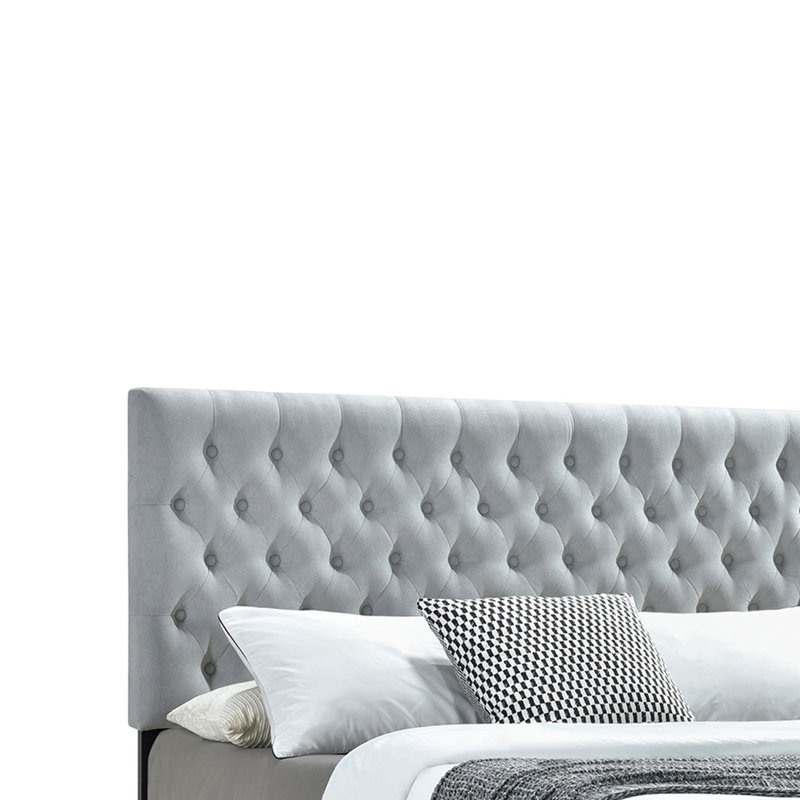 Lit plateforme tapissier avec rangement Sandip, Très grand, Gris clair