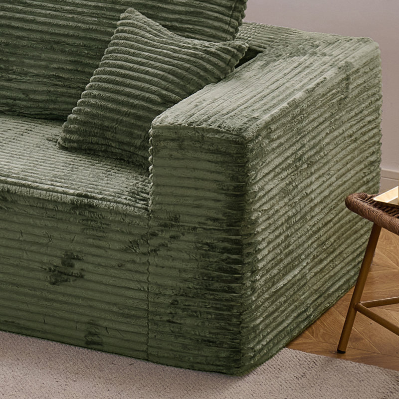 69.29" Modular Compression Loveseat with Armrest, Upholstered Flannel 2 Seater Sectional Component with 3 Pillows, "Boneless" Cloud Sofa in a Box for Living Room Small Spaces Black/Gray/Blue/Green/Beige/Brown