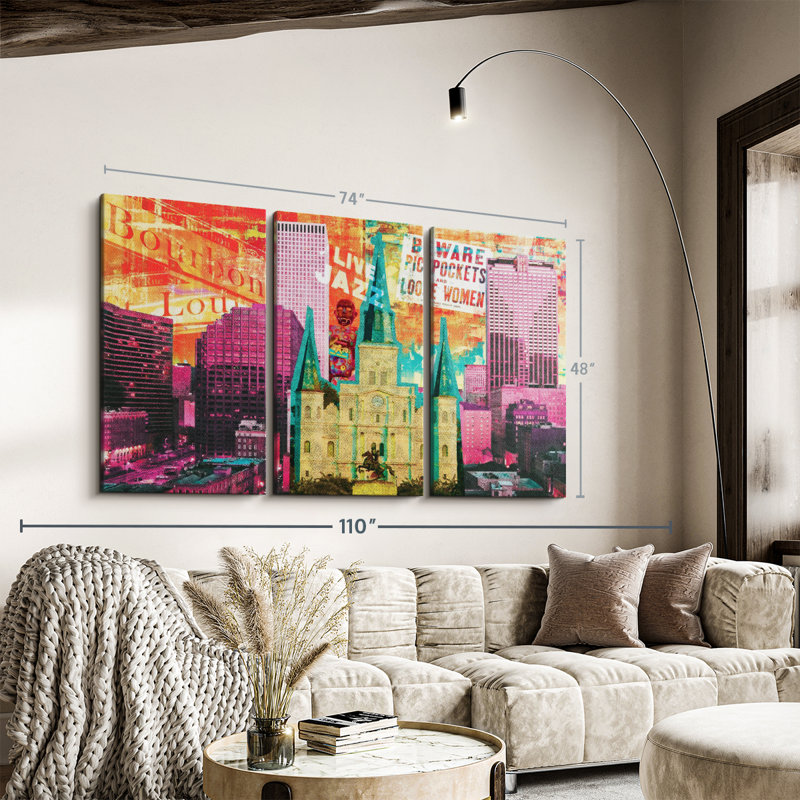 «Louisiana Thema», 3 pièces sur toile, H 48 po x l 74 po x P 1,25 po