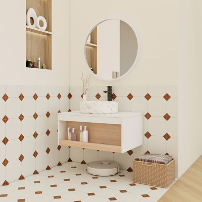 Meuble-lavabo flottant de 30 pouces avec vasque ronde et tablette ouverte
