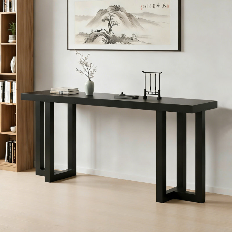 Classic Vintage Solid Pine Wood Legs Geometric Entryway Table, Black