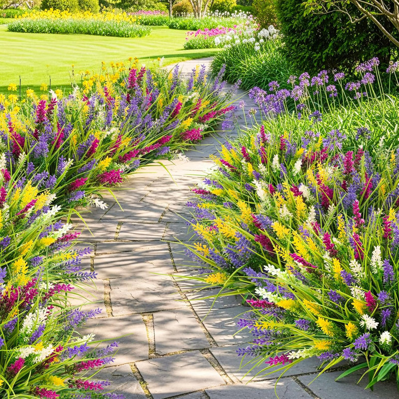 32 paquets d'herbe de singe artificielle avec des fleurs, 13,78 po de couleur artificielle arbustes de lavande pour jardinière