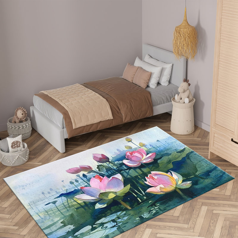 Exquisite Floral Pattern Non-Woven Thin Type Printed Rug Ideal for Enhancing the Aesthetic Appeal of Your Living Room or Bedroom