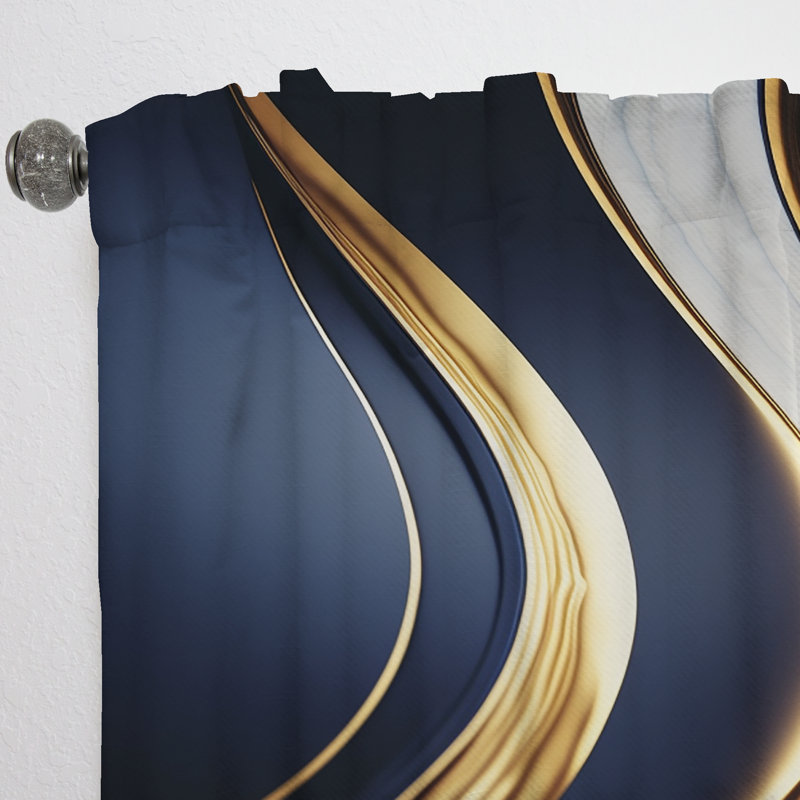 Abstrait géométrique vagues bleues et dorées V - Rideau moderne - Velours obscurcissant - 1 panneau, L 52 po x L 90 po
