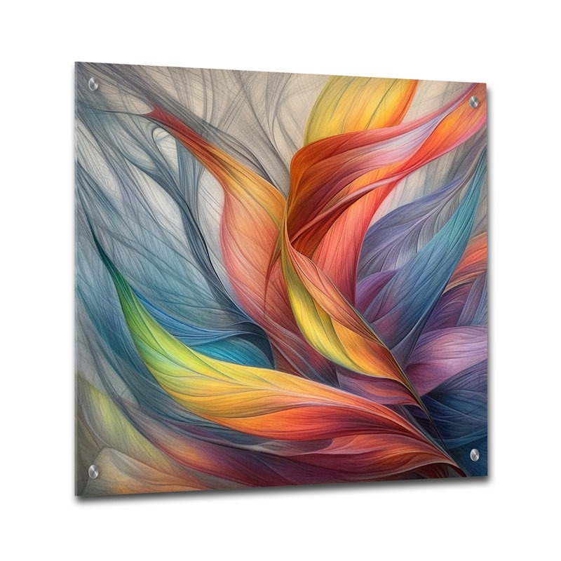 «Vintage Rainbow Pastel Leaves Boho Watercolor I», reproduction d'art acrylique sur toile, H 16 po x l 16 po