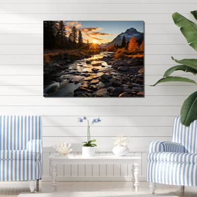 Lakehouse Charm Mountain Creek avec roches coucher de soleil sur toile