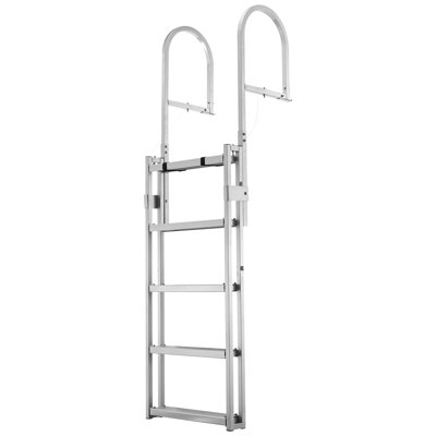 Échelle de pont rétractable, 5 marches, échelle de bain ponton en alliage d'aluminium, avec marches larges antidérapantes, capacité de poids de 350 lb, hauteur réglable, pour la nage en lac, la piscine, le bateau, l'embarquement maritime