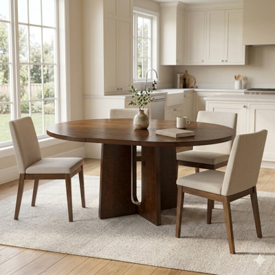 41.3" Round Extendable Dining Table with 16" Removable Leaf, Solid Wood Expandable Kitchen Table Expands to 57.3", Pedestal Dining Table for Dining Room and Kitchen