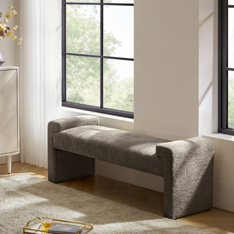 Arlesia Modern Upholstered Accent Bench, Gray Boucle