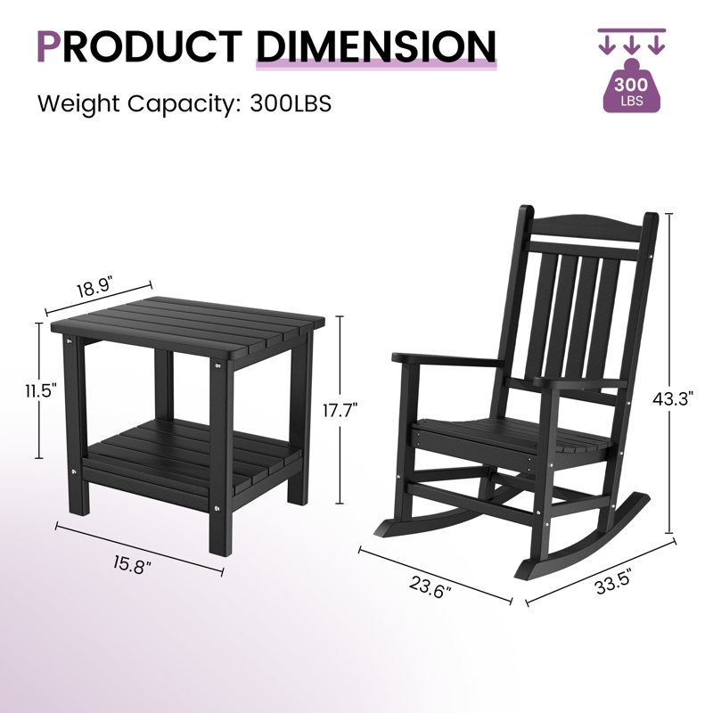 2-Person Stylish Rocking Chair Set with Coffee Table, Black