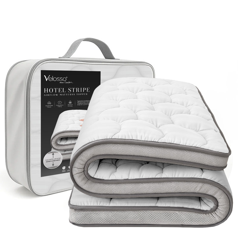 Premium Stripe Generously Filled Mattress Topper, King