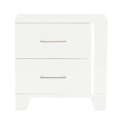 Modern Bedroom Nightstand With White Finish And Led Strip, 2 Drawer Style Lighting, Interiors