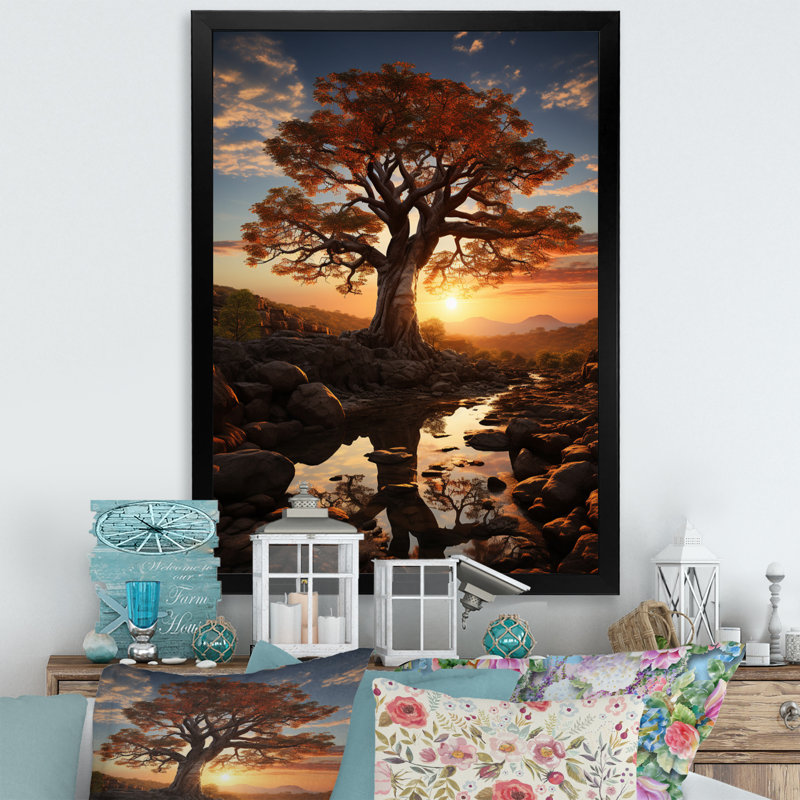 Ladijah African Baobab Tales III sur toile, Cadre photo noir simple, H 20 po x l 12 po x P 1 po