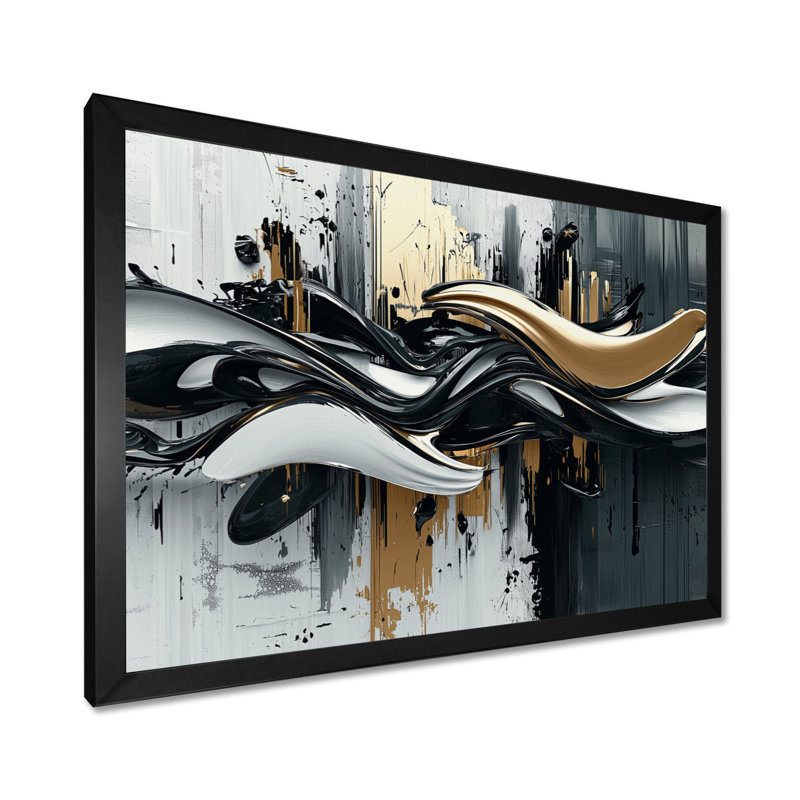 Widger Goldern «Black Shifting Ink Waters I» - art mural transitionnel, H 30 po x l 40 po, Noir, noir, noir, noir