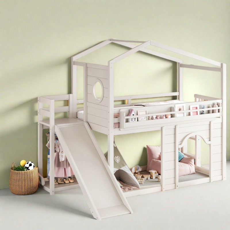 Lits multifonctionnels avec rangement, mezzanine simple en bois, chambre d'enfant moderne