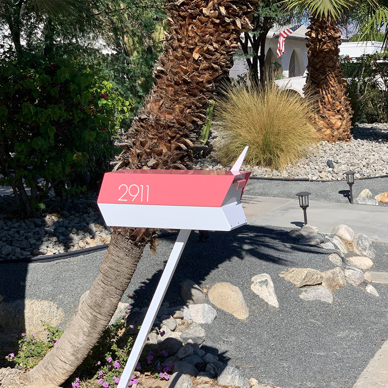 Steel Post Mounted Mailbox with Magnetic Closure, Pink/White