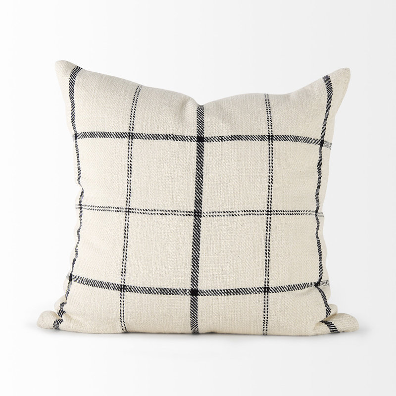 Natural and Black Plaid Cotton Throw Pillow Cover 18x18 Inch