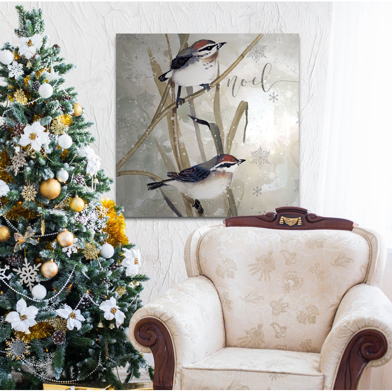 « winter oiseaux noel », peinture, H 10 po x l 10 po x P 1,5 po, Toile tendue