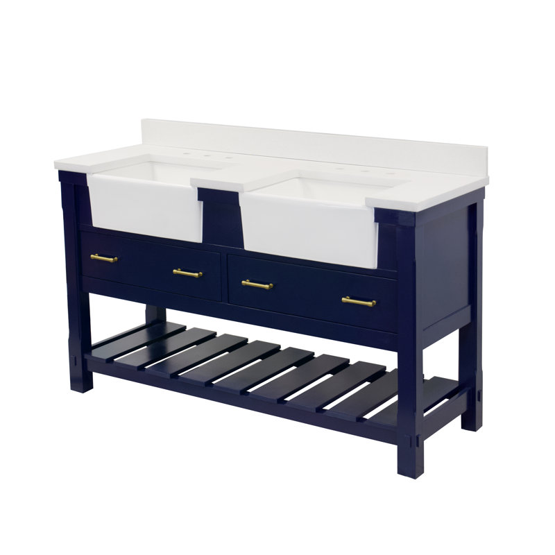 Ensemble de meuble-lavabo double 60 po Hitton, Bleu royal, Quartz