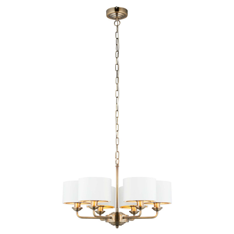 Landover 6 - Light Shaded Chandelier, Vintage White, Antique Brass 