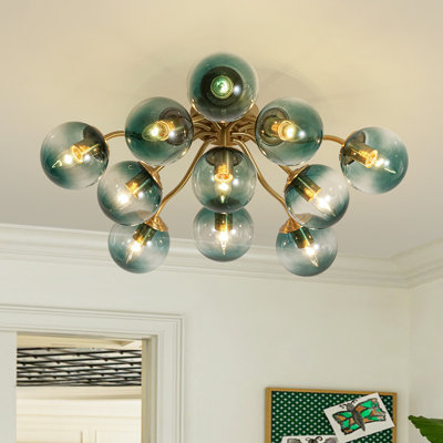 Plafonnier semi-encastré en verre spoutnik moderne 11 lumières bleu dégradé