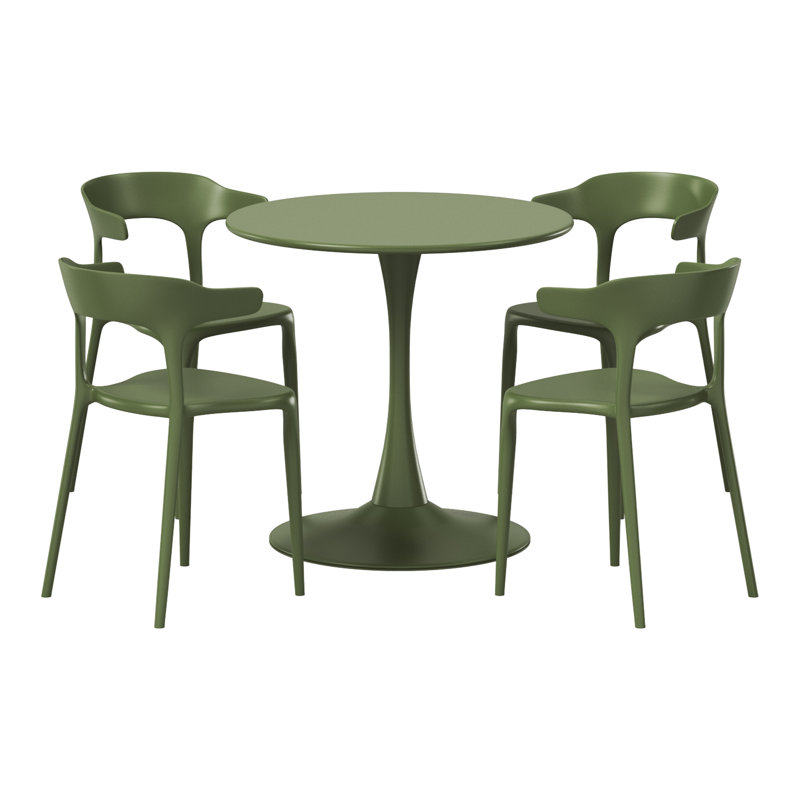 4-Person Outdoor Round Dining Set, Green