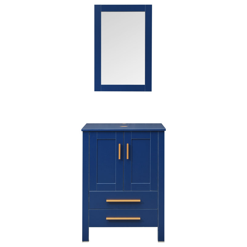Ensemble de meuble-lavabo simple 24 po avec miroir Beyo, Bleu saphir